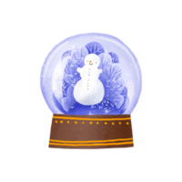 Christmas glass snow globe with fir trees and snowman. Snow ball. Xmas platform podium. Holiday card. Hand drawn illustration png