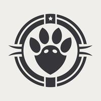 Black and white bear paw print, showcasing the distinctive shape and texture of the bears paw, Monochromatic logo with a subtle pet-related symbol, minimalist logo vector