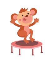 Cute monkey jumping on trampoline. Cartoon characters. Isolated illustration on white background. vector