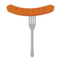 sausage on a fork, color isolated illustration on a white background vector