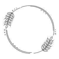 Rye, barley or wheat round frame or wreath on white background. vector