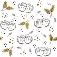 Bar pattern with the image of beer mugs and wheat rings in the doodle style vector