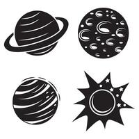 Abstract doodle-style planets, black outline, illustration vector