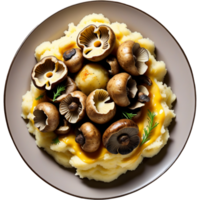 Mashed potatoes with delicious fried mushrooms png