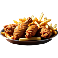 Delicious fried chicken and french fries png