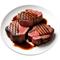 Delicious beef steak on white plate png