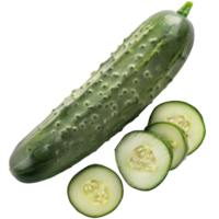 Realistic raw and cut cucumber, transparent background png