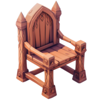 isometrische fantasie middeleeuws houten stoel, 3d tekenfilm, transparant achtergrond png
