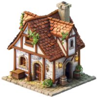 isométrico fantasia medieval casa, 3d desenho animado, transparente fundo png