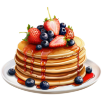 Pfannkuchen mit Erdbeeren, Blaubeeren und Sirup, auf ein transparent Hintergrund png