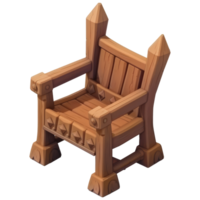 Isometric fantasy medieval wooden chair, 3d cartoon, transparent background png