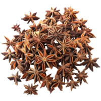 Pile of realistic dried star anise flowers, transparent background png