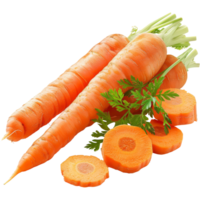 Realistic photo of raw and cut carrots, transparent background png