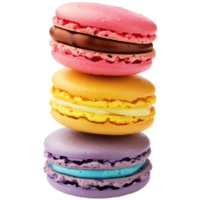 Stack of brightly colored macaroons, on a transparent background png