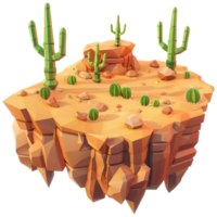 Arid desert island, overgrown with cactus trees, isometric, 3d cartoon png