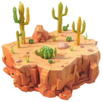 árido deserto ilha, cheio com cacto árvores, isométrico, 3d desenho animado png