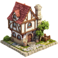 isométrico fantasia medieval casa, 3d desenho animado, transparente fundo png