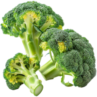 Realistic whole and cut broccoli, transparent background png