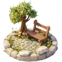 isometrico fantasia medievale giardino sedia, 3d cartone animato, trasparente sfondo png