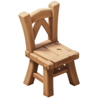 Isometric fantasy medieval wooden chair, 3d cartoon, transparent background png