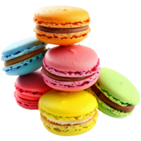 Stack of brightly colored macaroons, on a transparent background png