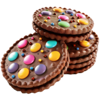 Chocolate Cookies with bright colored toppings, on a transparent background png