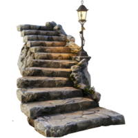 Medieval stone stairs with ornate lights, 3d elements, transparent background png
