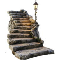 medieval pedra escadas com ornamentado luzes, 3d elementos, transparente fundo png