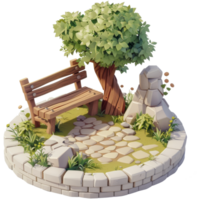 Isometric fantasy medieval garden chair, 3d cartoon, transparent background png