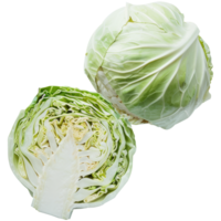 Realistic raw and cut cabbage vegetables, transparent background png