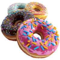 helder gekleurde donuts, Aan een transparant achtergrond png