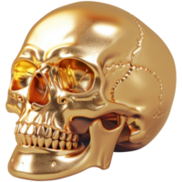 Sparkling gold skull, 3d elements, transparent background png