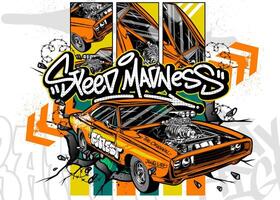 Car graffiti illustration. Street racing car illustration in graffiti style vector