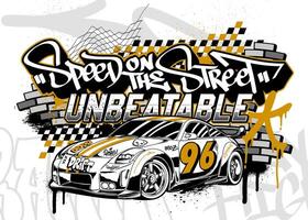 Car graffiti illustration. Street racing car illustration in graffiti style vector