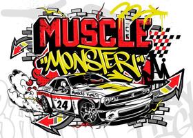 Car graffiti illustration. Street racing car illustration in graffiti style vector