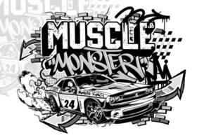 Car Graffiti Illustration. Street racing car illustration in graffiti style. vector