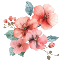 A watercolor painting of a bouquet of pink flowers with green leave AI generateds png