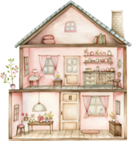 maison avec une rose toit et rose des murs png