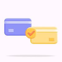 debit and credit card payments, successful payment marked with a check mark, 3d illustration icon vector