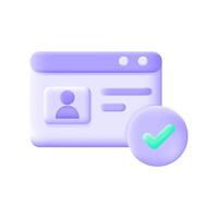 sitio web, carné de identidad tarjeta perfil tiene estado verificado, 3d ilustración icono vector