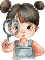 girl holding a magnifying glass png