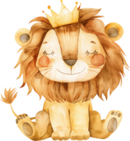 mignonne Lion portant couronne aquarelle png