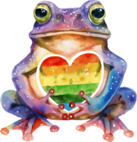 A frog holding a rainbow heart png