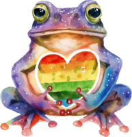 une grenouille en portant une arc en ciel cœur png