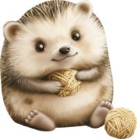 Cute Hedgehog Rolling Yarn watercolor png