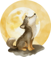 Cute Wolf Howling Moon watercolor png