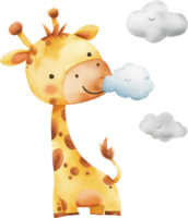 söt giraff äter moln vattenfärg png