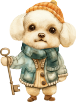 Cute Dog Holding Key watercolor png