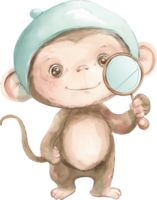 Cute Monkey Holding Mirror watercolor png