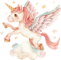 süß Pegasus fliegend Wolke Aquarell png